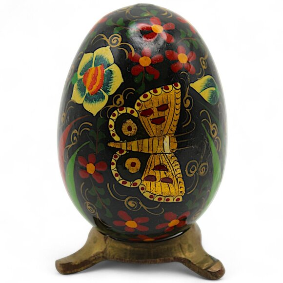 Handmade Kashmir Papier-Mâché Decorative Egg With Floral & Butterfly Design - Picture 4 of 7